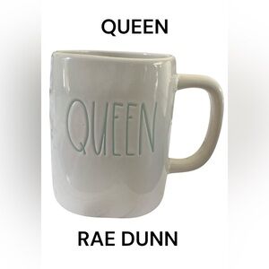 NEW RAE DUNN 'QUEEN" Large Mug NWT Off White with Teal Letters 22 oz Coffee Cup